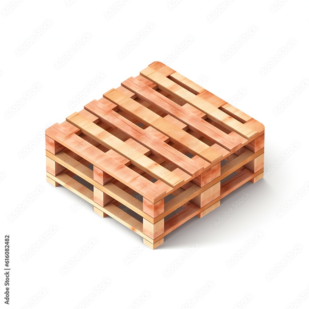 Isometric wooden pallet on white background Generative AI Isometric wooden pallet on white background Generative AI