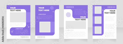 Day care purple and white blank brochure layout design. Vertical poster template set with empty copy space for text. Premade corporate reports collection. Editable flyer paper pages