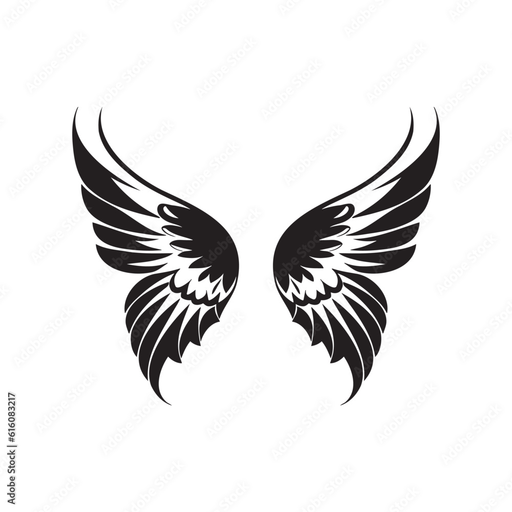Fototapeta premium Wings black and white vector icon