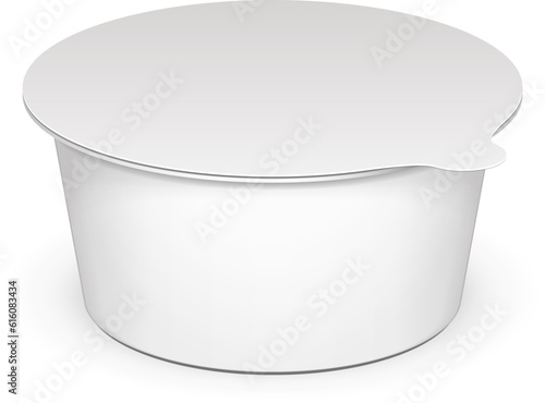 Mockup Closed Cup Tub Food Plastic Container For Dessert, Yogurt, Ice Cream, Sour cream Or Snack. Illustration Isolated On White Background. Mock Up Template Ready For Your Design. Vector EPS10