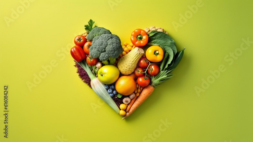 Heart of fruits and vegetables, healthy food and nutrition concept.