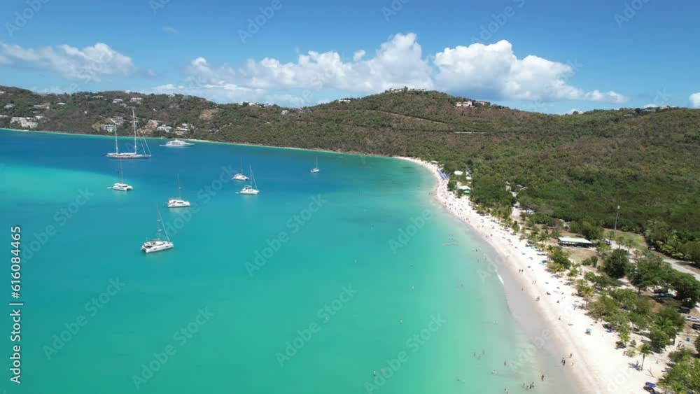 Catamarans at Magens beach on St. Thomas Island seen from the sky Catamarans at Magens beach on St. Thomas Island seen from the sky
