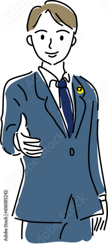 握手を求める男性弁護士のシンプル線画イラスト