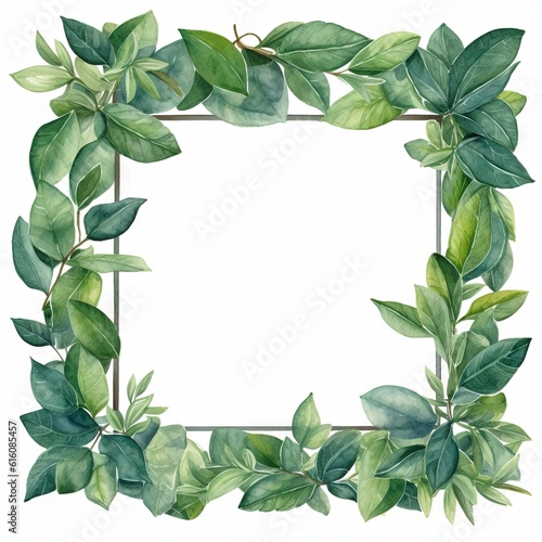 Watercolor decorative frame. Abstract background. Invitation  advertisement  thanks. Ornamental leaves. Generative AI.