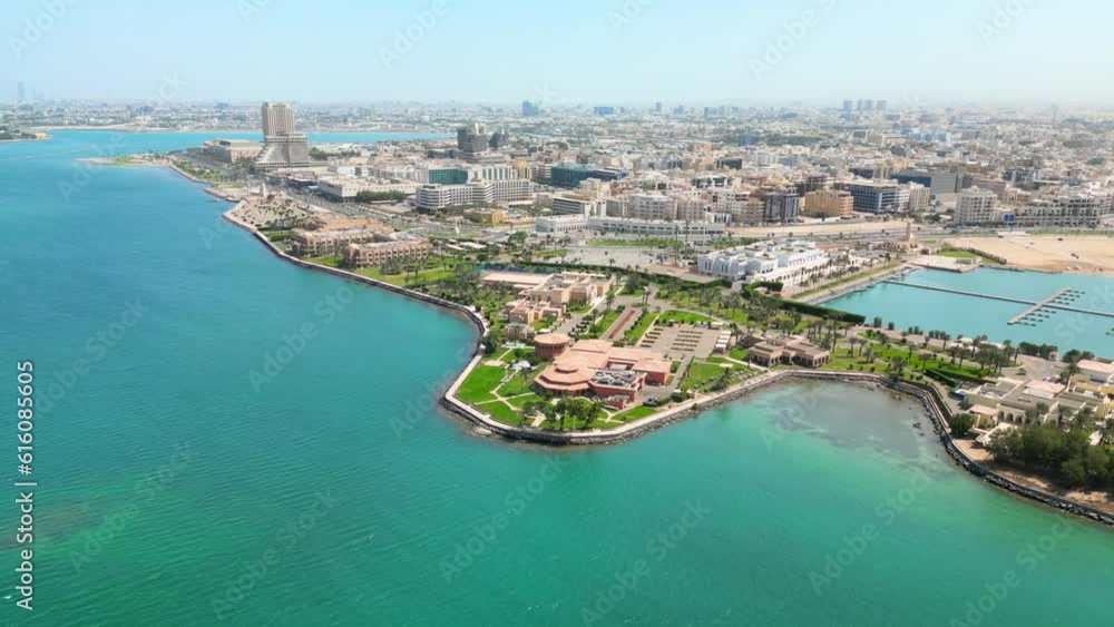 Jeddah, Saudi Arabia: Aerial view of coastal city and famous resort town, Al-Hamra Corniche area, Red Sea - landscape panorama of Arabian Peninsula from above Jeddah, Saudi Arabia: Aerial view of coastal city and famous resort town, Al-Hamra Corniche area, Red Sea - landscape panorama of Arabian Peninsula from above