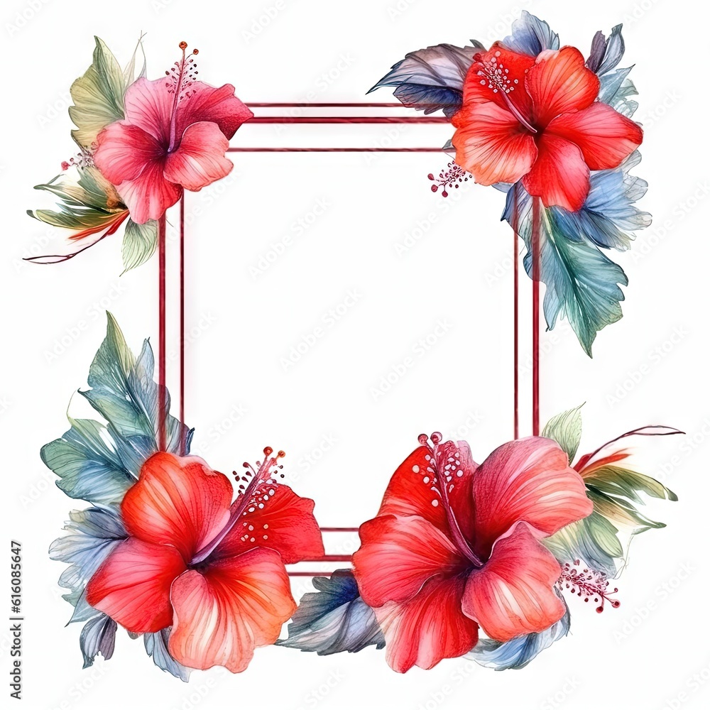 Obraz premium Watercolor decorative frame. Abstract background. Invitation, advertisement, thanks. Ornamental leaves. Generative AI.