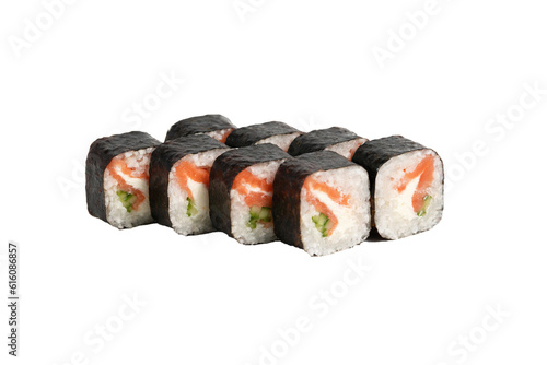 isolated sushi with salmon and cucumber