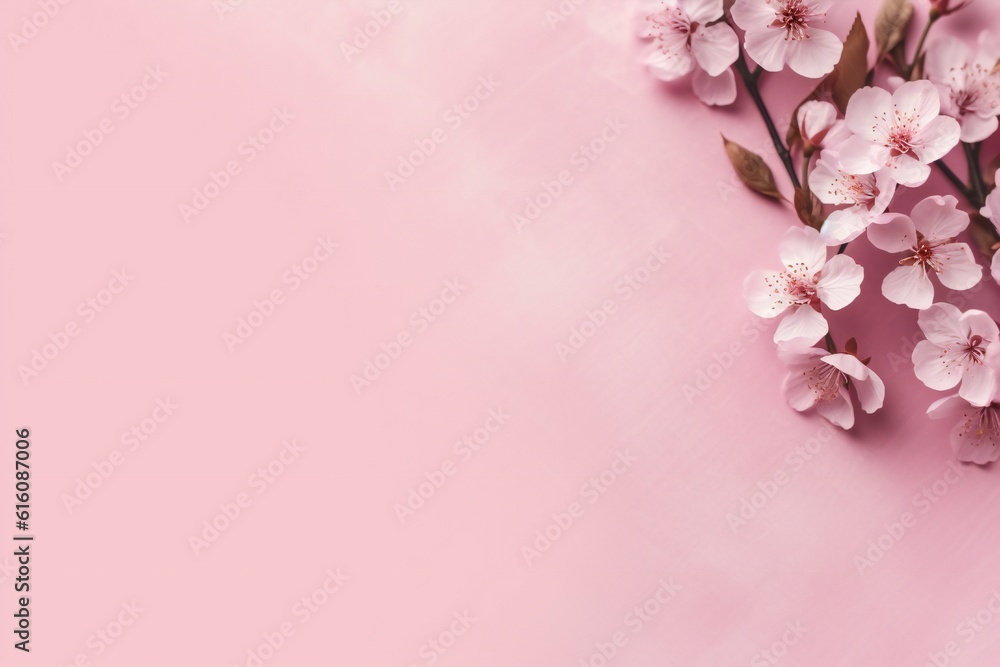 Small beautiful flowers blossom on pastel background with copy space. Floral pattern layout with a lots of place for adding text Generative AI Small beautiful flowers blossom on pastel background with copy space. Floral pattern layout with a lots of place for adding text Generative AI