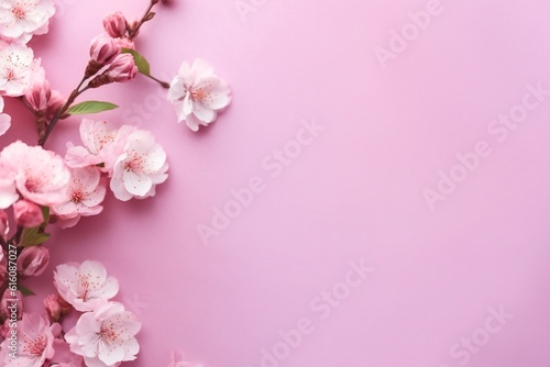 Small beautiful flowers blossom on pastel background with copy space. Floral pattern layout with a lots of place for adding text Generative AI © LayerAce.com