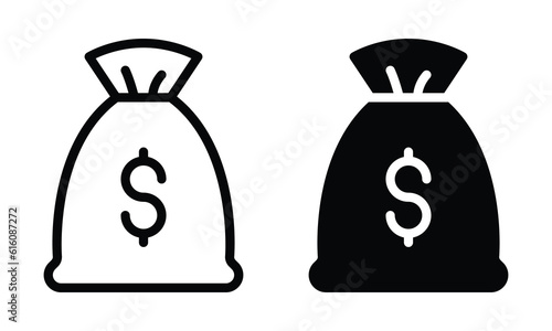 Money bag icon with outline and glyph style.