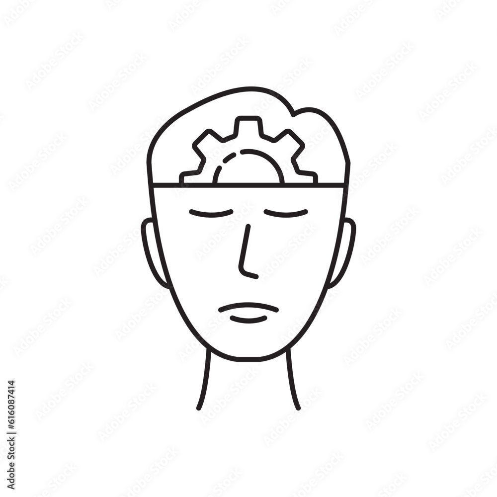 head with thin line gear like knowledge icon. flat linear trend modern reflexion or solution logotype graphic stroke design isolated on white background. concept of abstract analytics sign or deadline head with thin line gear like knowledge icon. flat linear trend modern reflexion or solution logotype graphic stroke design isolated on white background. concept of abstract analytics sign or deadline