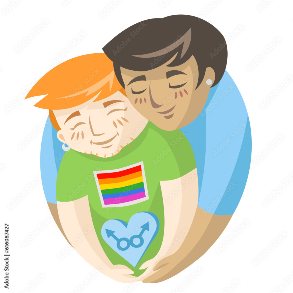 Gay boys in love holding male signs in heart on white background - vector illustration. LGBT pride Gay and Lesbian concept Gay boys in love holding male signs in heart on white background - vector illustration. LGBT pride Gay and Lesbian concept