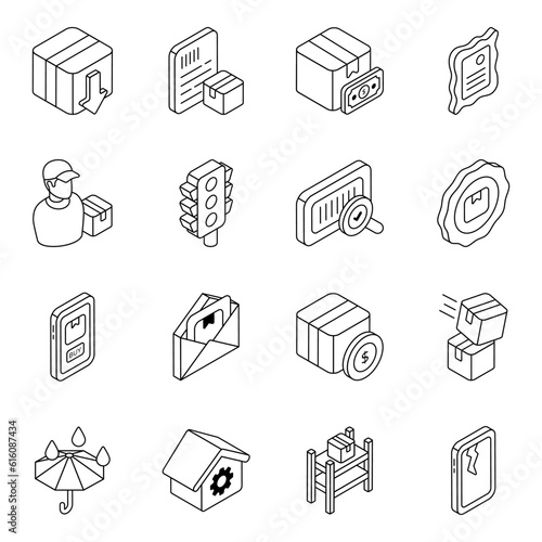 Pack of Shipment and Cargo Linear Icons

