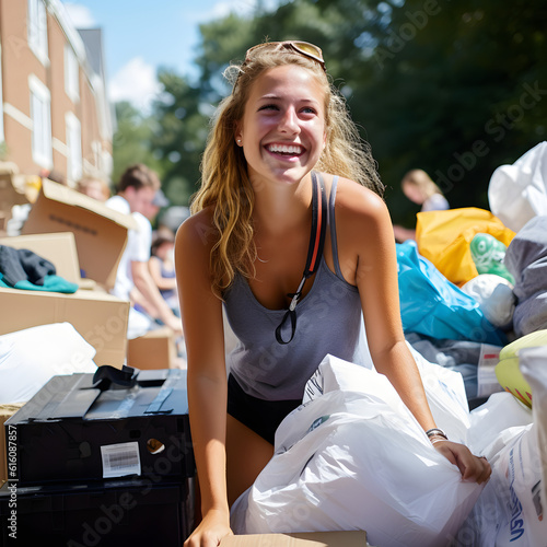 First day at university, student unpacking at collage, student unpacking at school, College Move In Day, moving into dormitory on college campus