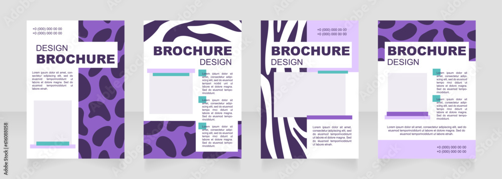 Leopard and zebra blue print blank brochure layout design. Creative print. Vertical poster template set with empty copy space for text. Premade corporate reports collection. Editable flyer paper pages