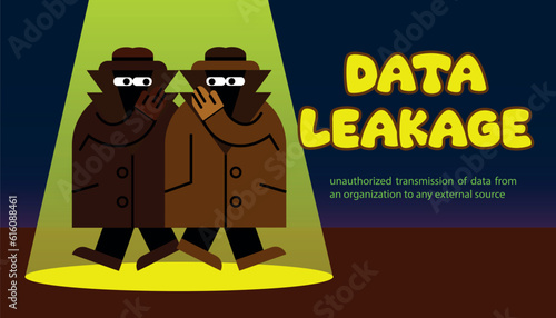 cartoon flat style illustration with two spies sharing secret information. Data leakage concept