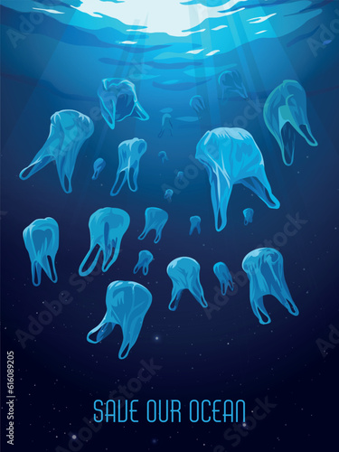 ocean pollution. plastic waste that threatens the life of marine animals