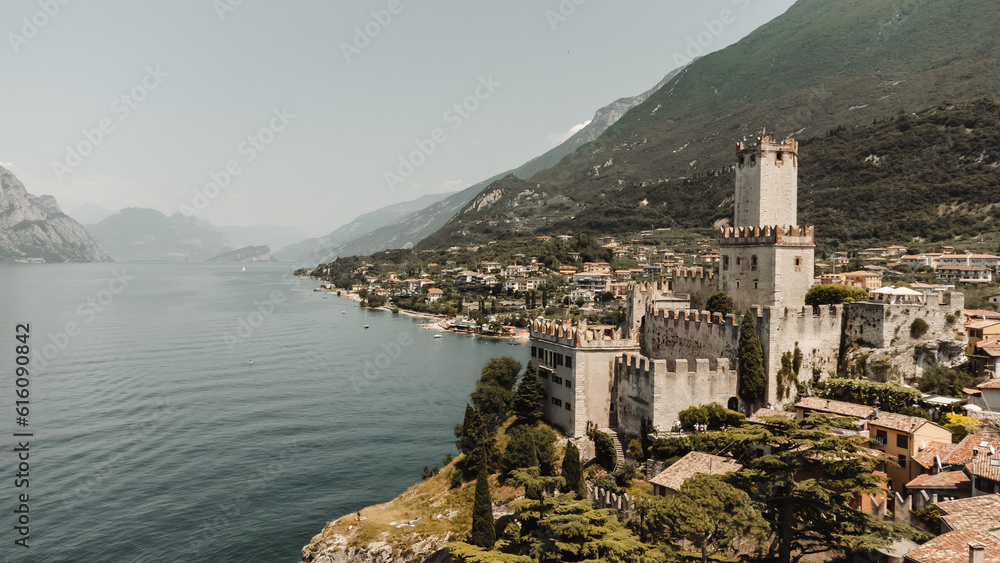 Panorama of Lake Garda with the town of Malcesine