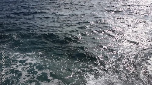 Blue sea water waves, surface in slow motion