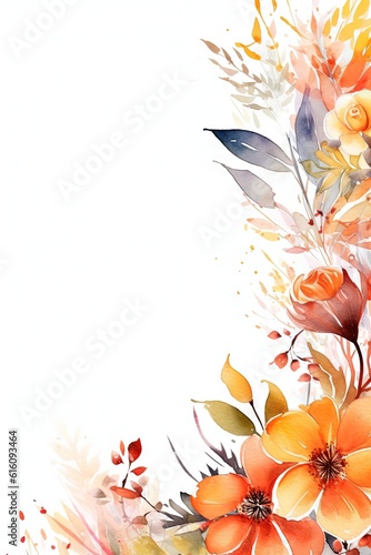 Watercolor decorative frame. Abstract background. Invitation, advertisement, thanks. Ornamental leaves. Generative AI.