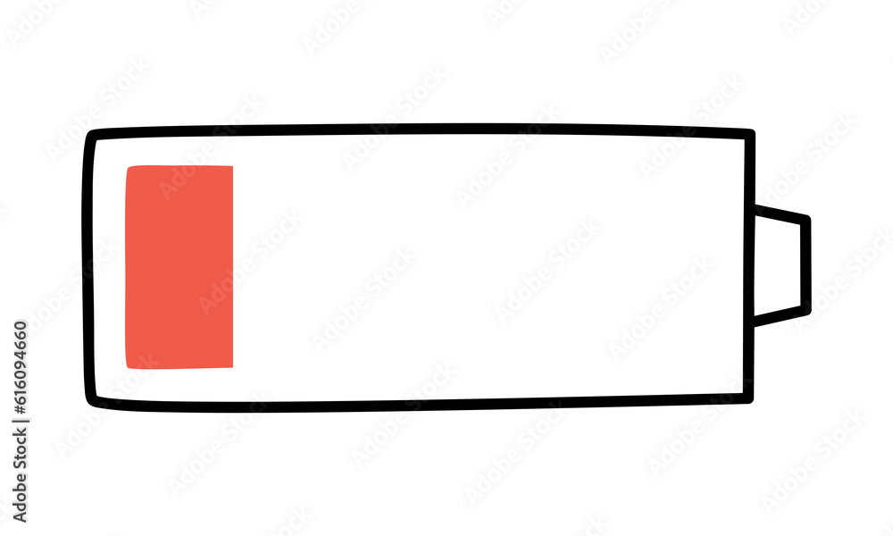 Hand drawn cute outline illustration of discharged battery. Flat vector low accumulator symbol in doodle style. Mental health, need for rest, burnout sticker, icon. Isolated on white background. Hand drawn cute outline illustration of discharged battery. Flat vector low accumulator symbol in doodle style. Mental health, need for rest, burnout sticker, icon. Isolated on white background.