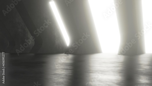 Wallpaper Mural 3d rendering of dark abstract sci-fi tunnel with empty concrete floor, Futuristic spaceship corridor. Torontodigital.ca