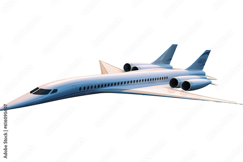 Supersonic Flight Airplane of Tomorrow, transparent background (PNG). Generative AI.