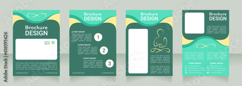 Harmony from meditation blank brochure design. Template set with copy space for text. Premade corporate reports collection. Editable 4 paper pages. Roboto Light, Medium, Itim Regular fonts used