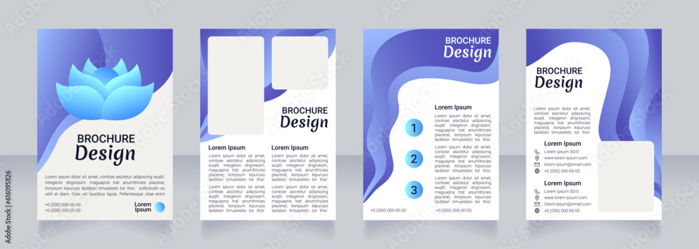 Mental care blue blank brochure design. Template set with copy space for text. Premade corporate reports collection. Editable 4 paper pages. Robot Medium, Light, Merienda Bold fonts useds
