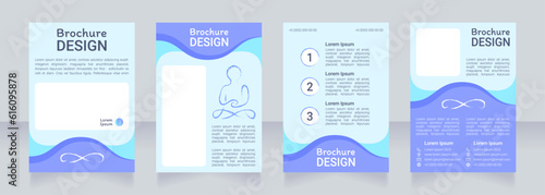 Spirituality blue blank brochure design. Template set with copy space for text. Premade corporate reports collection. Editable 4 paper pages. Roboto Light, Medium, Itim Regular fonts used
