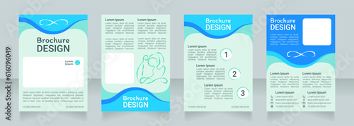 Meditation for wellness blue blank brochure design. Template set with copy space for text. Premade corporate reports collection. Editable 4 paper pages. Roboto Light, Medium, Itim Regular fonts used