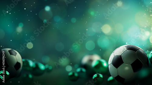 Green tech background. Neon light soccer Generative AI photo