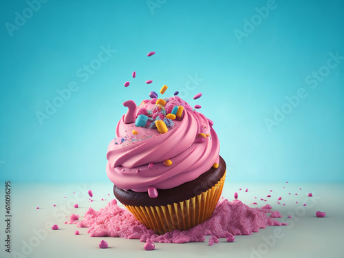 Realistic 3D mix of multi colored sweet cupcake and donuts with sprinkle on pastel background