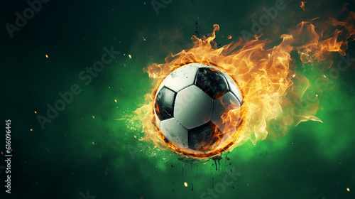 Burning Fiery Soccer Ball In Goal With Net In Flames Generative AI
