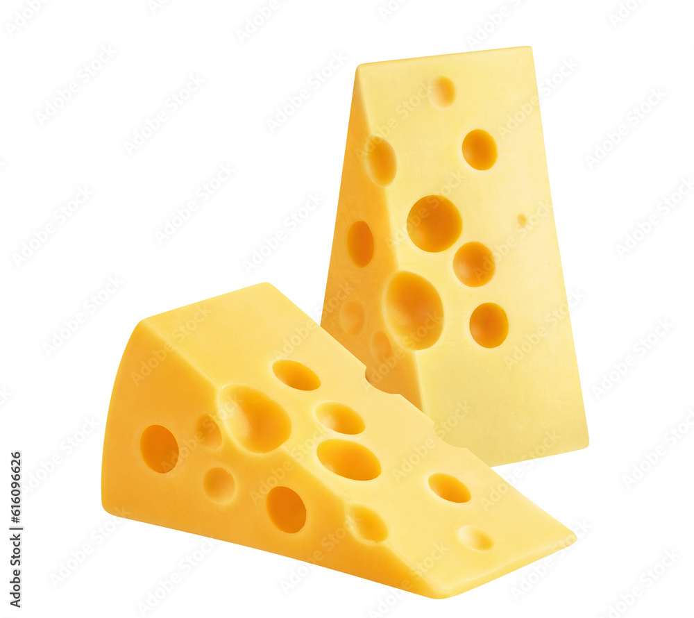 Two delicious cheese pieces cut out Two delicious cheese pieces cut out