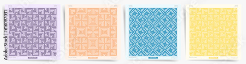 Minimal Background Set with Geometric Seamless Pattern. Digital colorful asian style designs for books, covers, notebooks, posters and more. Symmetry Aesthetic Collection.