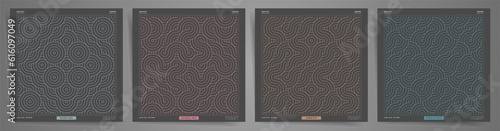 Brutal Background Set with Geometric Grid Seamless Pattern. Future Square Asian Style Designs for books, covers, notebooks, posters and more. North Aesthetic Collection.