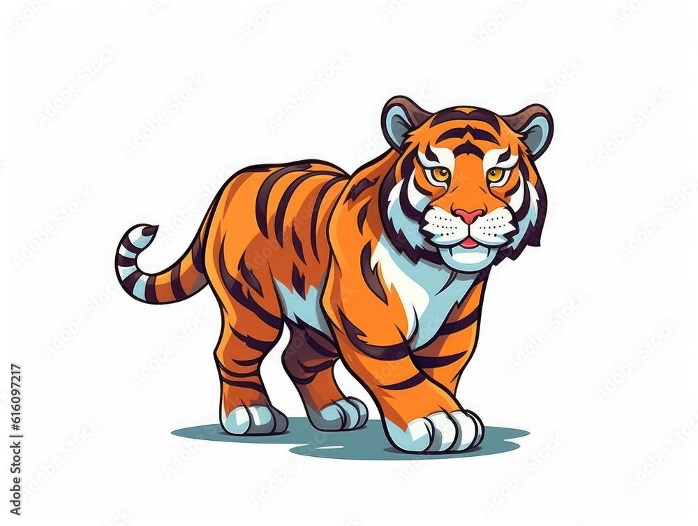 Tiger in Cartoon Style on white background - generative AI Tiger in Cartoon Style on white background - generative AI