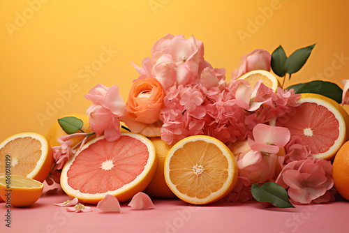 citrus fruit slices and flowers
