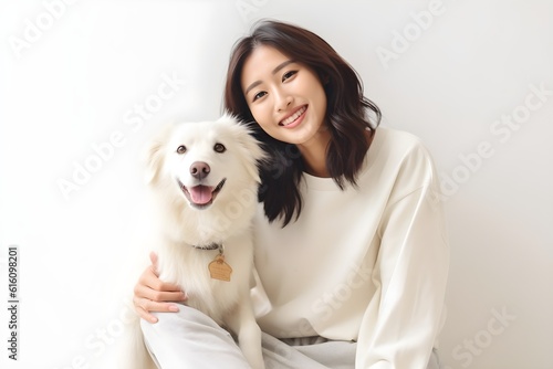 Photographie Tシャツを着た女性と愛犬　with generative ai