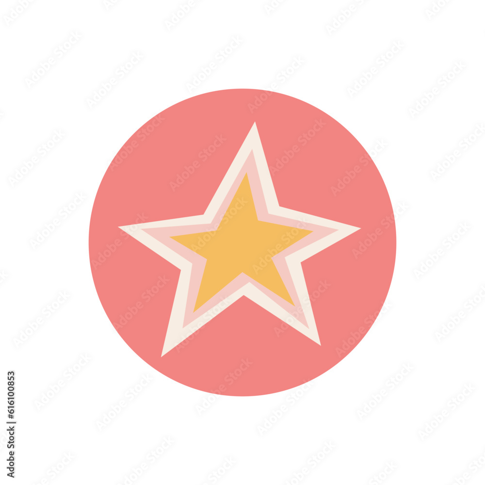 Round pink icon with a star isolated on a white background. Retro groove element with yellow star in trendy vintage colors, highlight for stories. Round pink icon with a star isolated on a white background. Retro groove element with yellow star in trendy vintage colors, highlight for stories.
