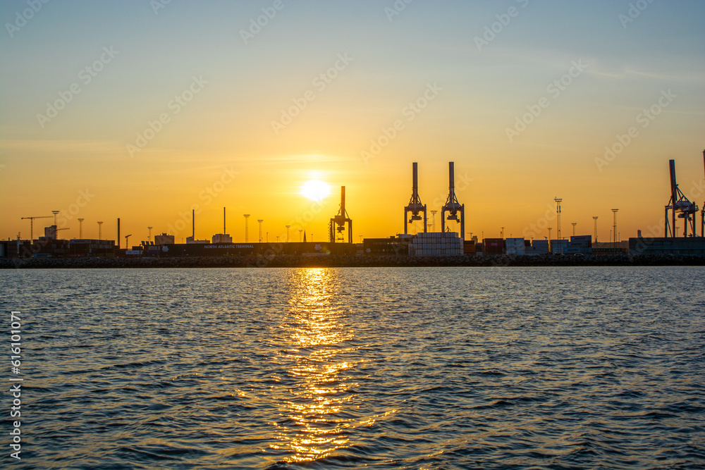 Denmark - Aarhus city harbor front at sunset