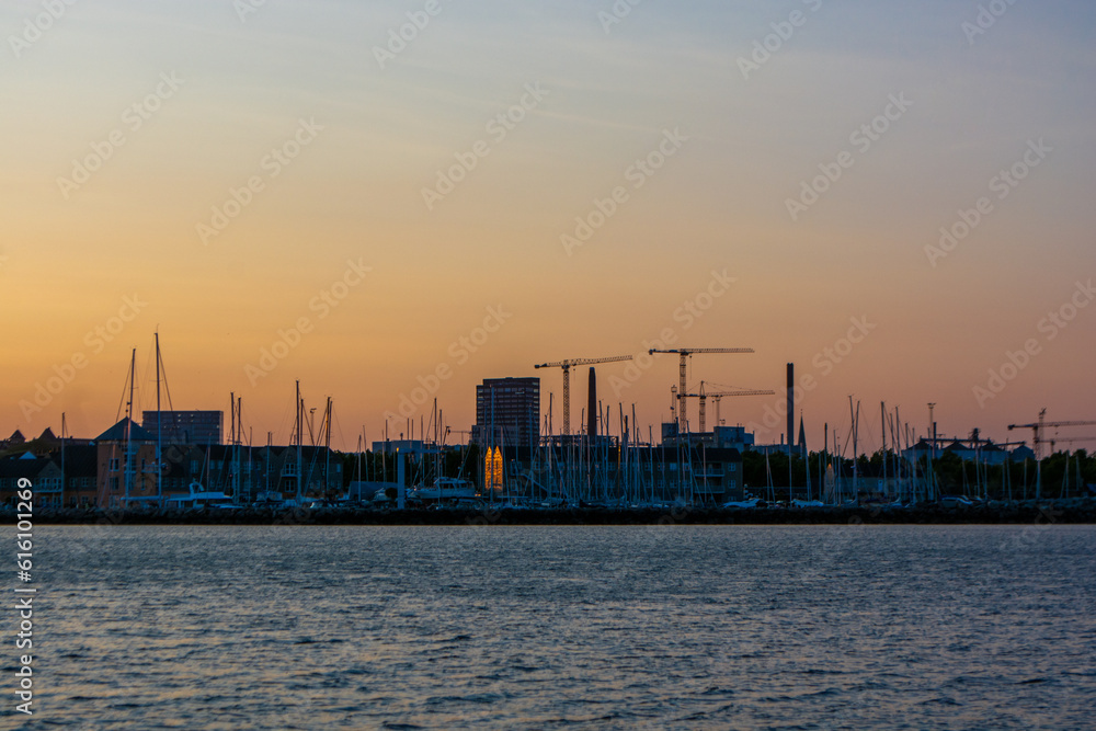 Denmark - Aarhus city harbor front at sunset