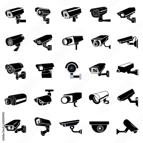Set Of Icon CCTV Camera Symbol Sign, Vector Illustration, Isolate On White Background Label. EPS10