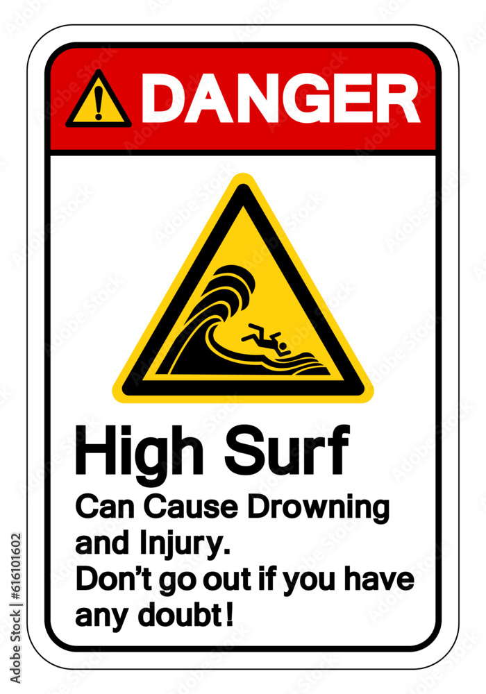 Fototapeta premium Danger High Surf Can Cause Drowning and Injury Symbol Sign, Vector Illustration, Isolate On White Background Label. EPS10