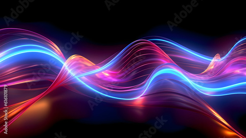 3d render. Abstract futuristic background with glowing motion waves and neon lines. Data transfer energy concept, digital fantastic wallpaper