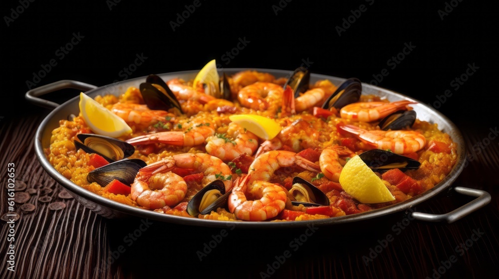 typical spanish paella, mediterranean food and diet typical spanish paella, mediterranean food and diet