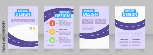 Road test lessons blank brochure design. Template set with copy space for text. Premade corporate reports collection. Editable 4 paper pages. Bebas Neue, Ebrima, Roboto Light fonts used