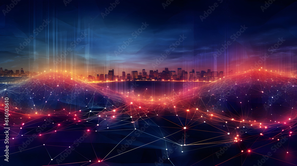 technology futuristic Network connection concept with connecting glowing dots and lines circuit background generative Ai.