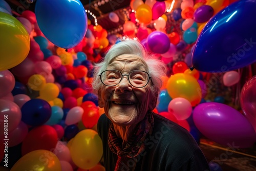 Elderly smiling person enjoys her life. Generative Ai